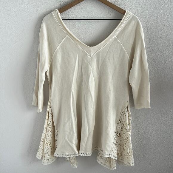 Free People Sweaters - Free People Women's No Frills Lace-Inset Pullover Sweater Cream Neutral XS